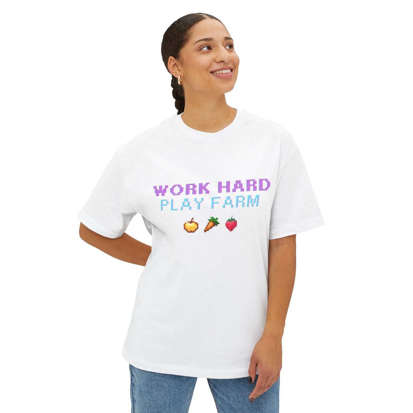 Farm Sim Life Boxy Tee | Unisex Oversized T-Shirt | Work Hard Play Farm Design | Casual Wear for Farm Sim Gamers, Gamer Gift, Summer Top