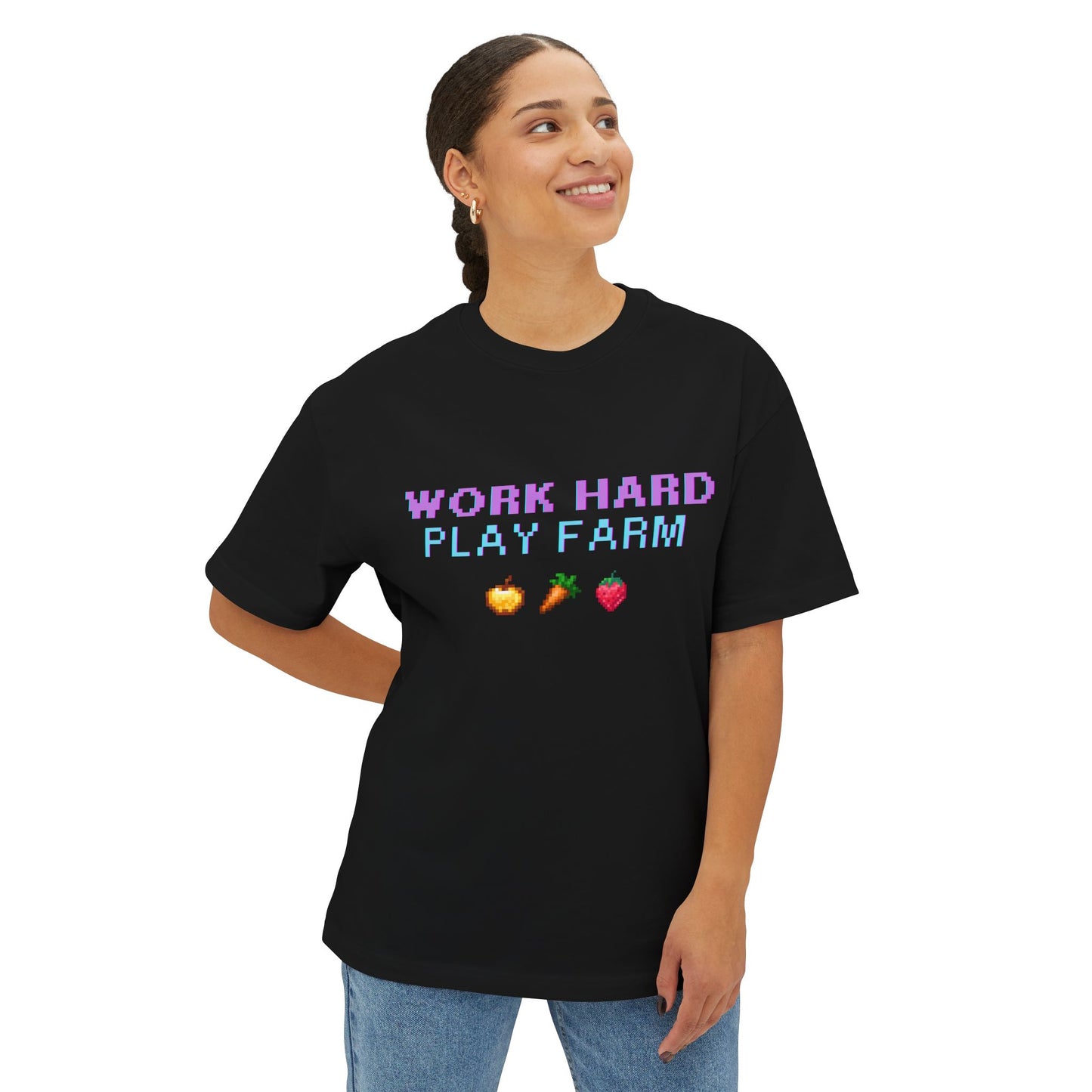 Farm Sim Life Boxy Tee | Unisex Oversized T-Shirt | Work Hard Play Farm Design | Casual Wear for Farm Sim Gamers, Gamer Gift, Summer Top