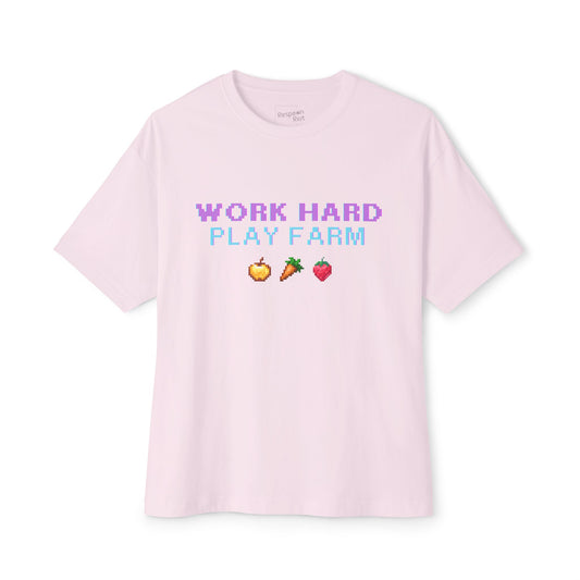 Farm Sim Life Boxy Tee | Unisex Oversized T-Shirt | Work Hard Play Farm Design | Casual Wear for Farm Sim Gamers, Gamer Gift, Summer Top