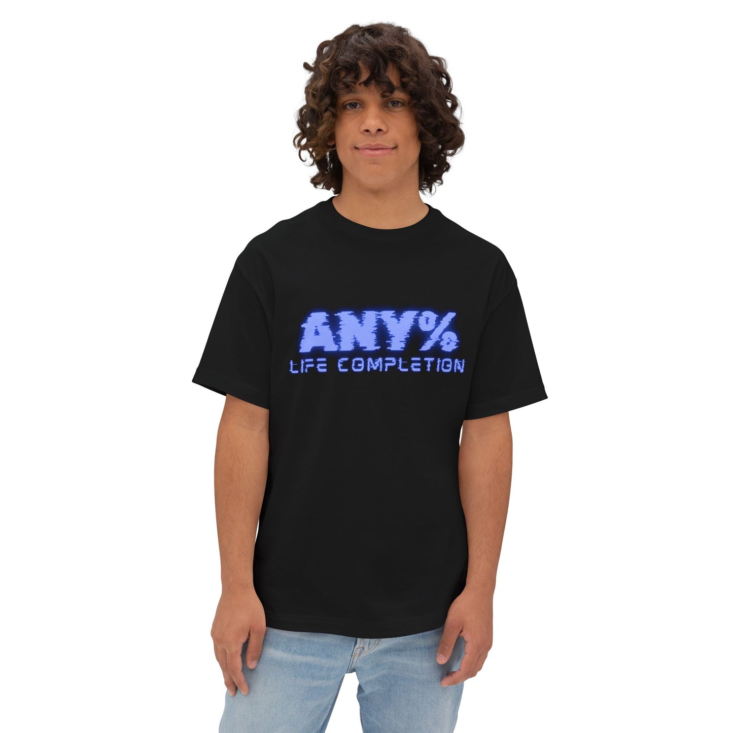 Any% Life Completion Unisex Oversized Boxy Tee, Casual T-Shirt, Gamer Apparel, Relaxed Fit Top, Gift for Gamers
