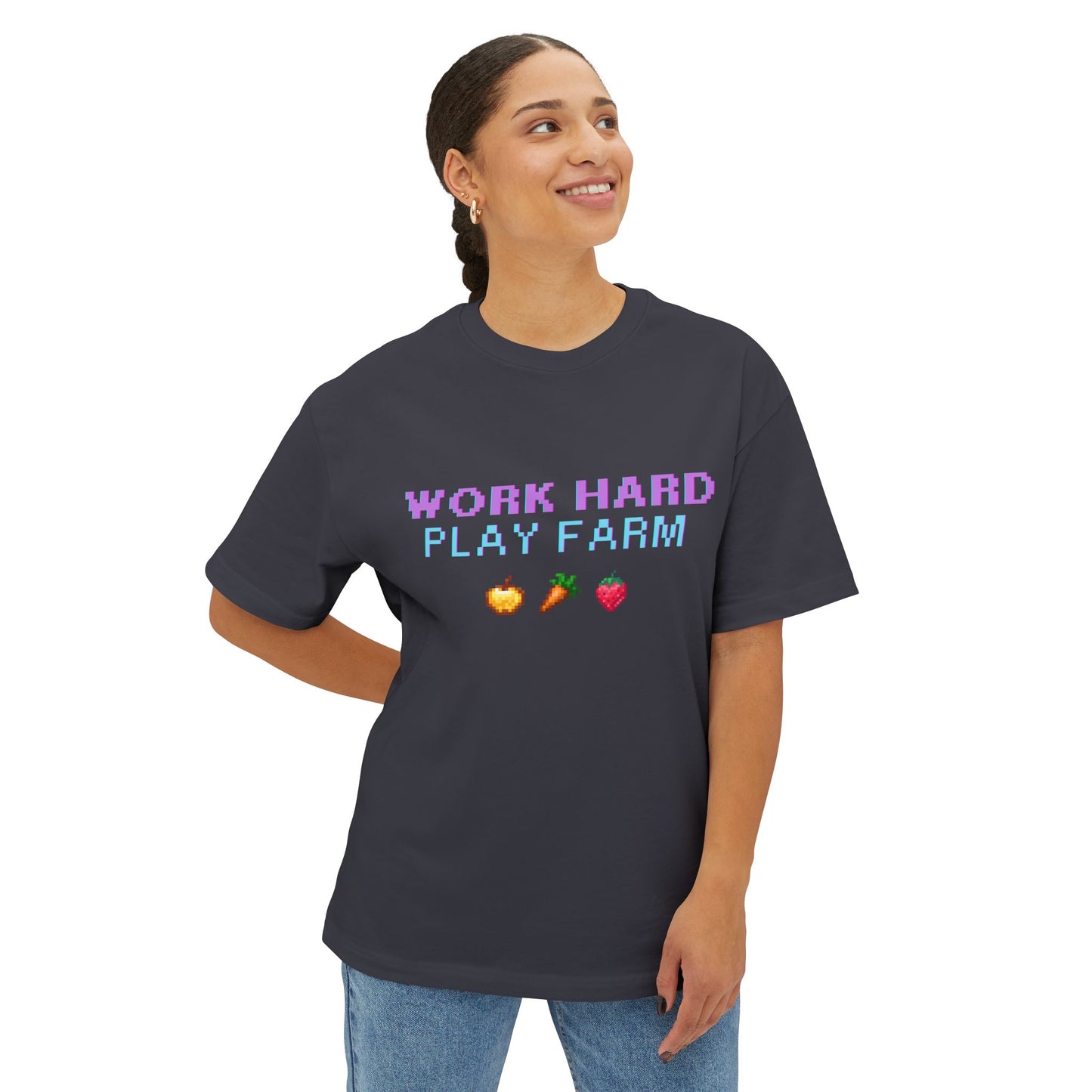 Farm Sim Life Boxy Tee | Unisex Oversized T-Shirt | Work Hard Play Farm Design | Casual Wear for Farm Sim Gamers, Gamer Gift, Summer Top