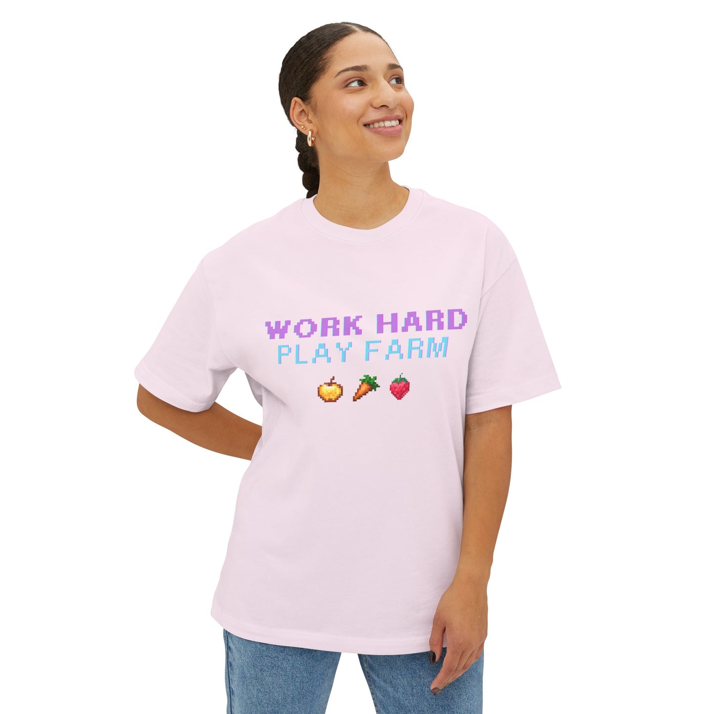 Farm Sim Life Boxy Tee | Unisex Oversized T-Shirt | Work Hard Play Farm Design | Casual Wear for Farm Sim Gamers, Gamer Gift, Summer Top