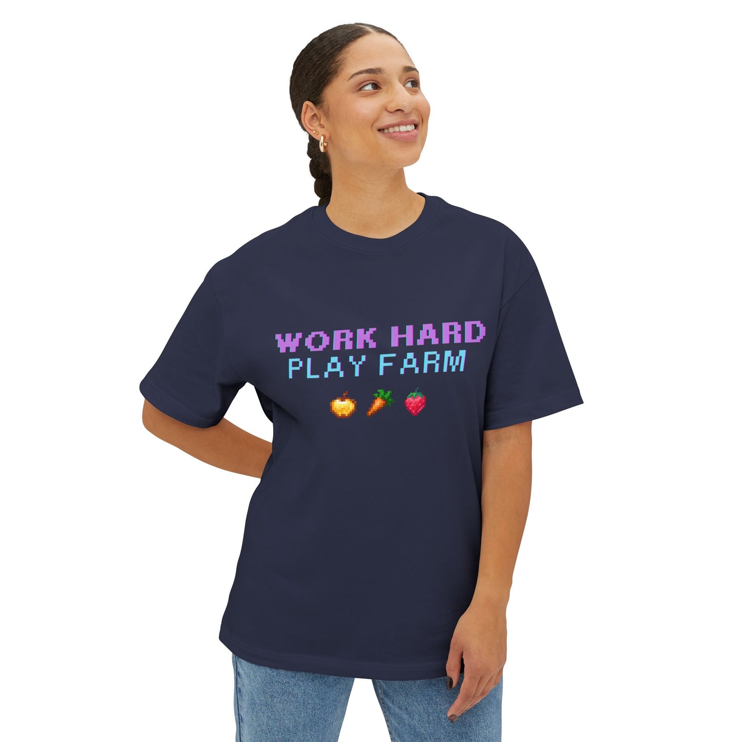 Farm Sim Life Boxy Tee | Unisex Oversized T-Shirt | Work Hard Play Farm Design | Casual Wear for Farm Sim Gamers, Gamer Gift, Summer Top