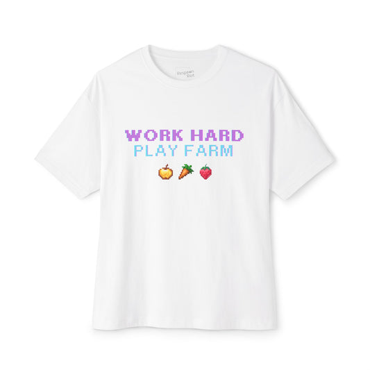 Farm Sim Life Boxy Tee | Unisex Oversized T-Shirt | Work Hard Play Farm Design | Casual Wear for Farm Sim Gamers, Gamer Gift, Summer Top