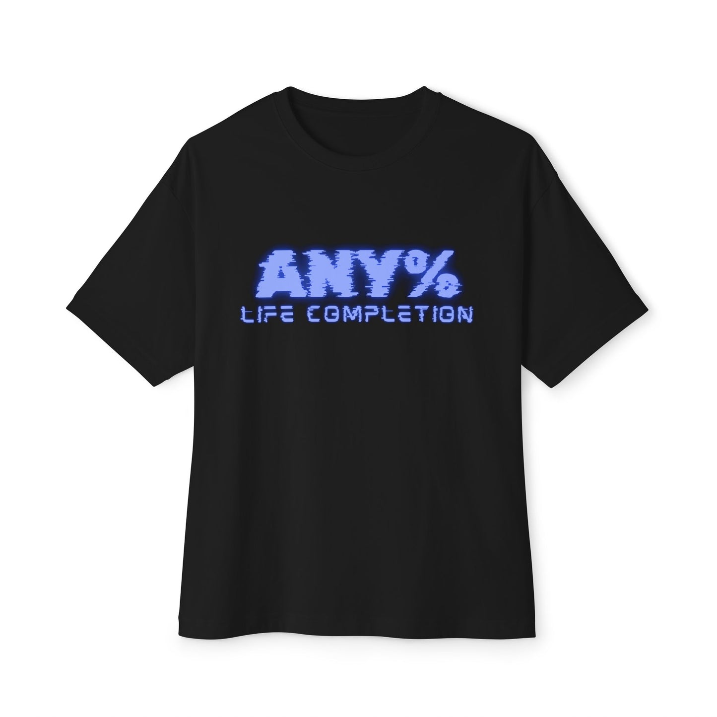 Any% Life Completion Unisex Oversized Boxy Tee, Casual T-Shirt, Gamer Apparel, Relaxed Fit Top, Gift for Gamers